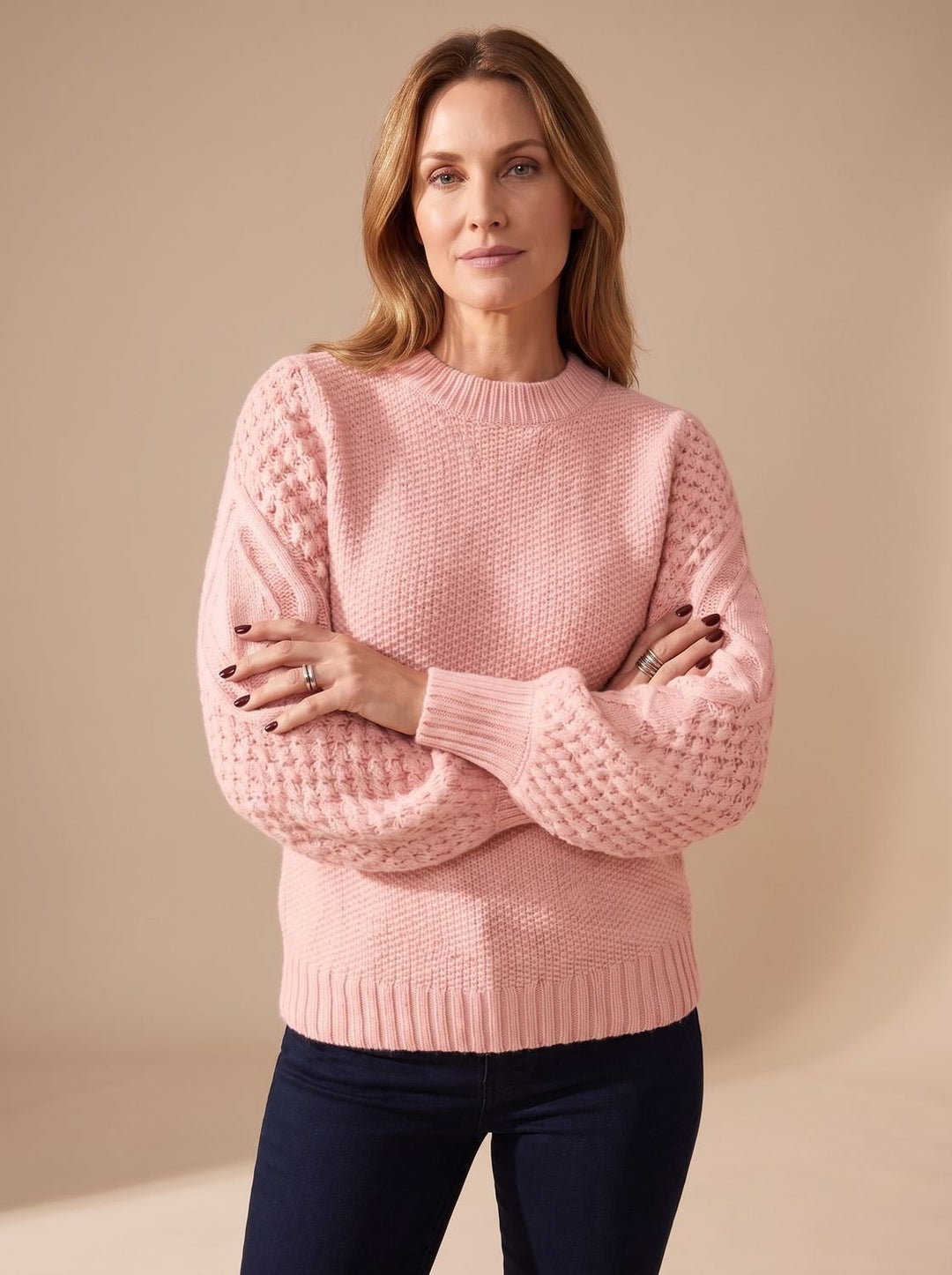 Leonie | Women's Cable Knit Sweater with Balloon Sleeves Relaxed-Fit Knit Sweater