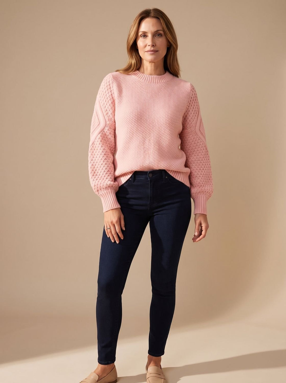 Leonie | Women's Cable Knit Sweater with Balloon Sleeves Relaxed-Fit Knit Sweater