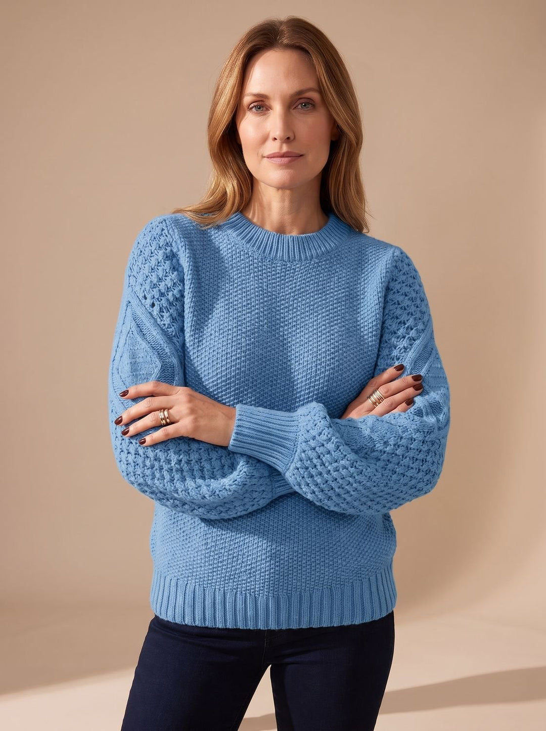 Leonie | Women's Cable Knit Sweater with Balloon Sleeves Relaxed-Fit Knit Sweater