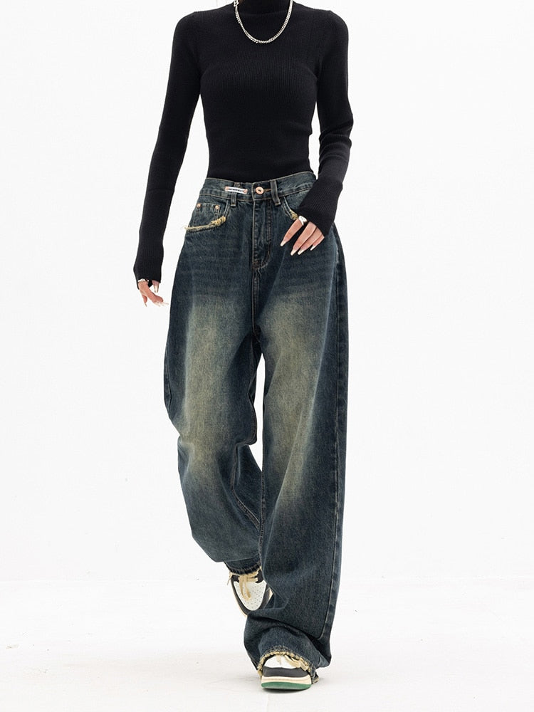 Nadine | Women's Wide Cut Jeans in Washed Denim