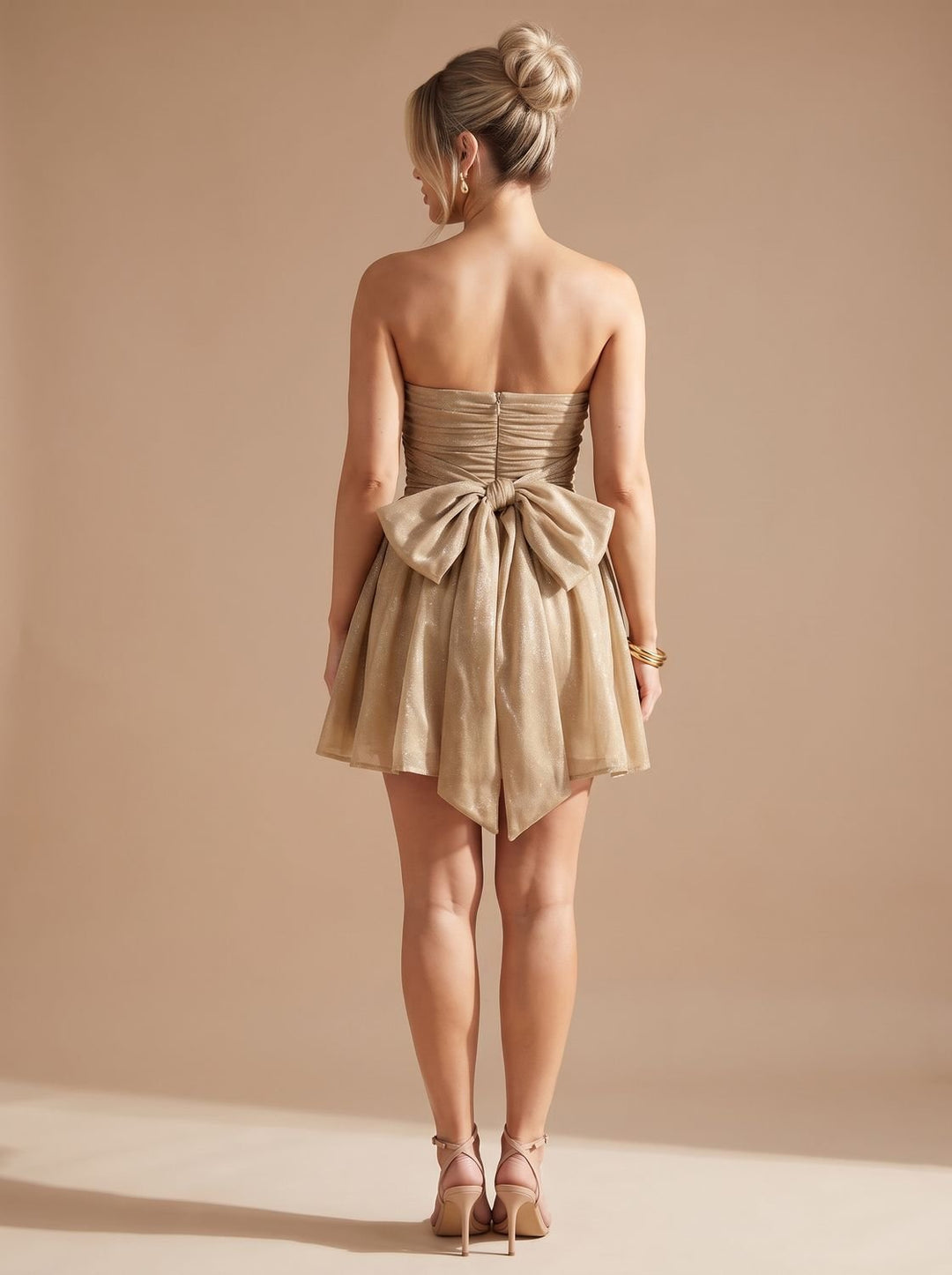 Elin | Women's Bandeau Mini Party Dress Strapless Glitter Bow