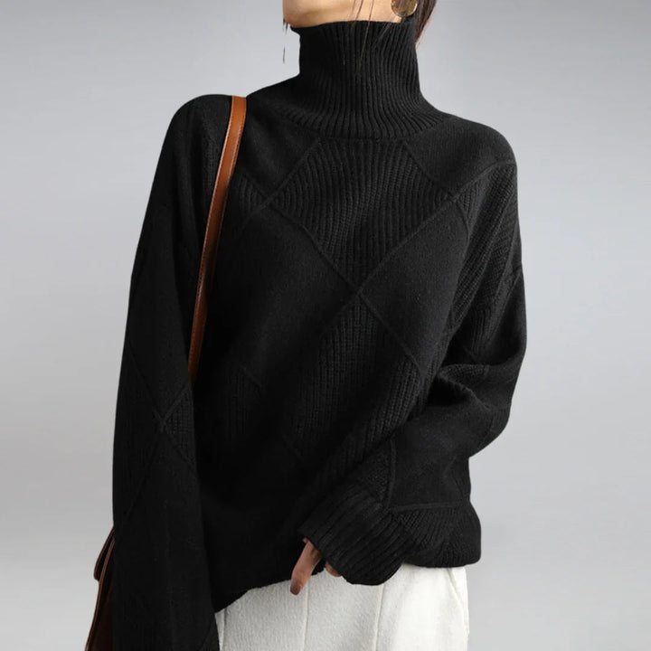 Women's Turtleneck Sweater with Argyle Pattern and Comfortable Wool