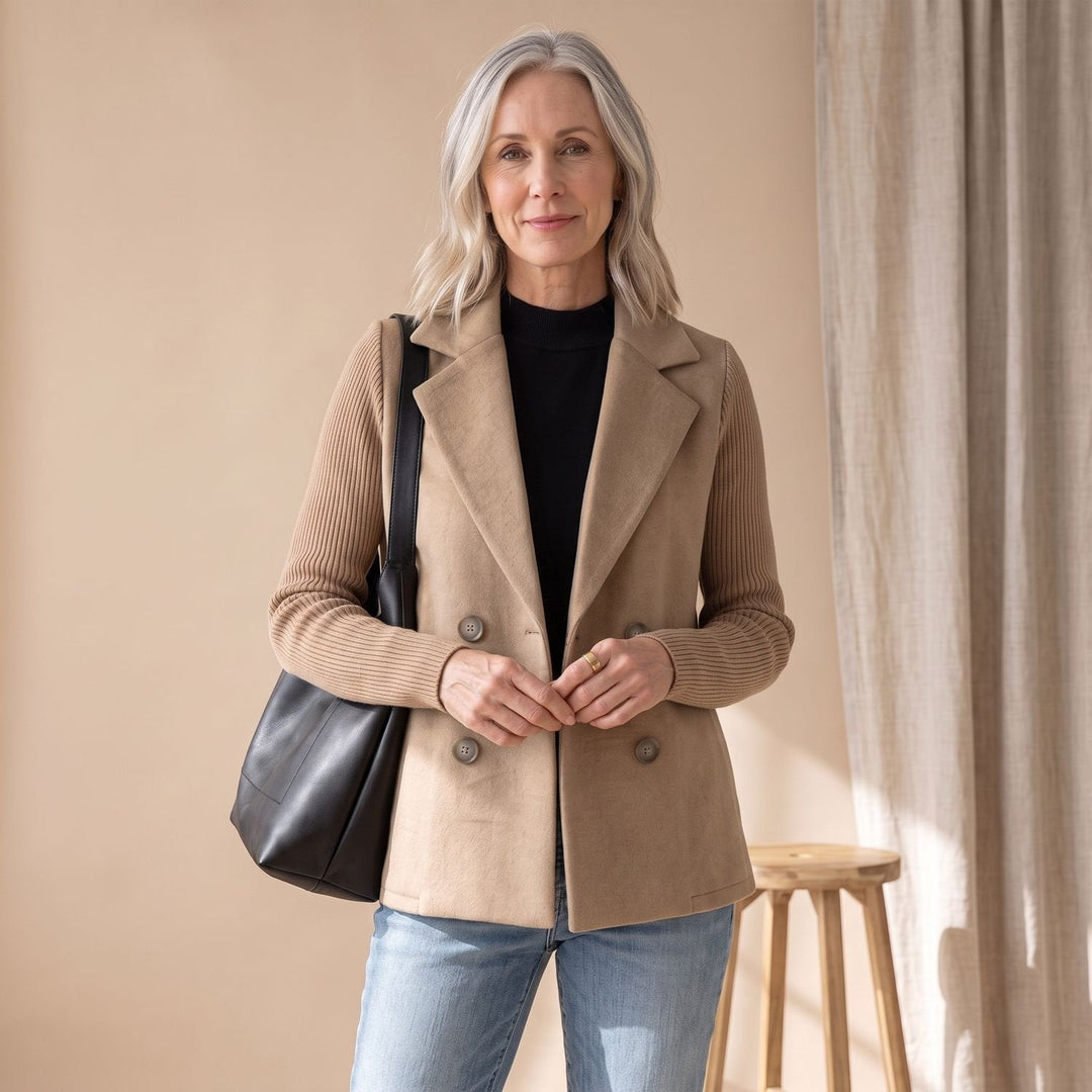 Lieke | Women's Double-Breasted Blazer with Knitted Sleeves