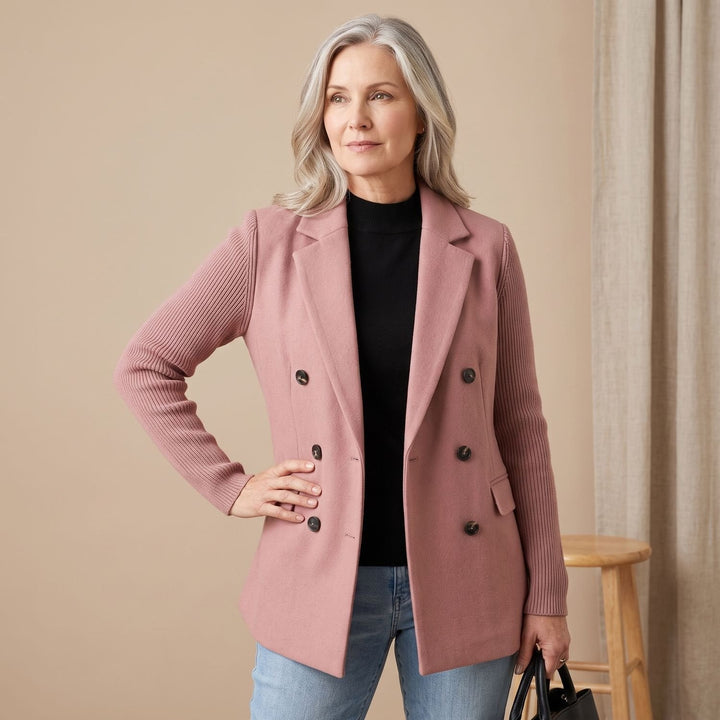 Lieke | Women's Double-Breasted Blazer with Knitted Sleeves