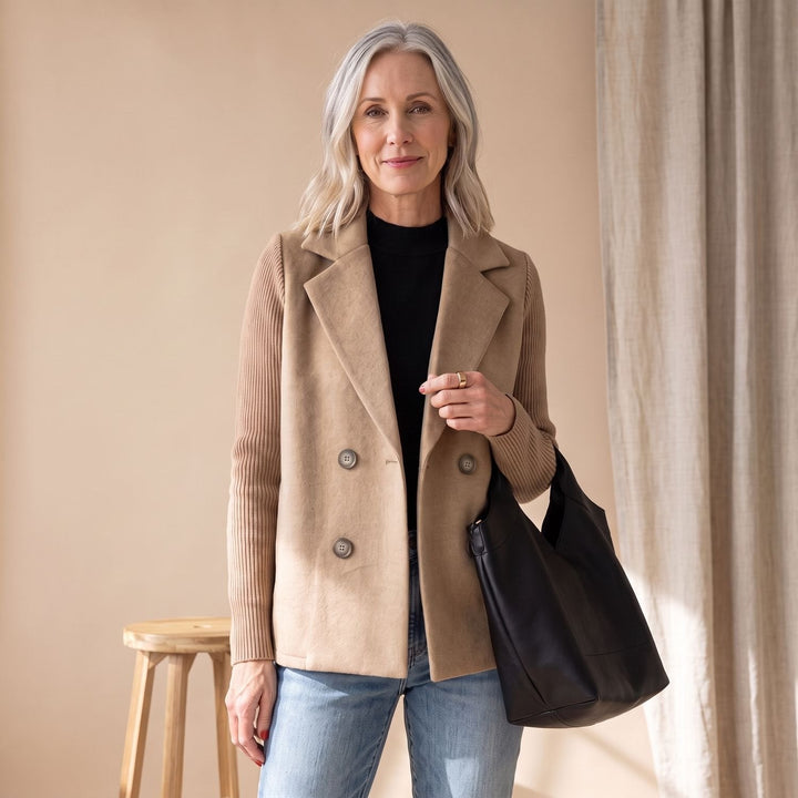 Lieke | Women's Double-Breasted Blazer with Knitted Sleeves