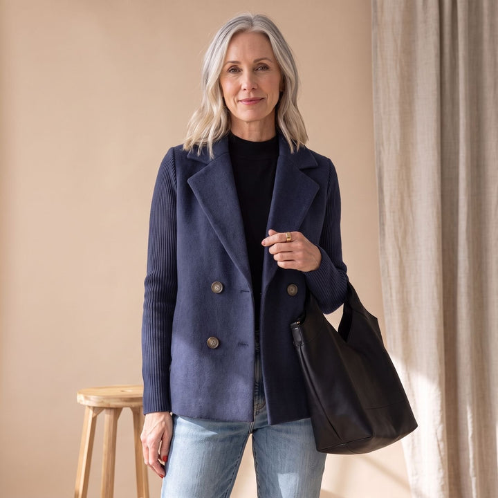 Lieke | Women's Double-Breasted Blazer with Knitted Sleeves