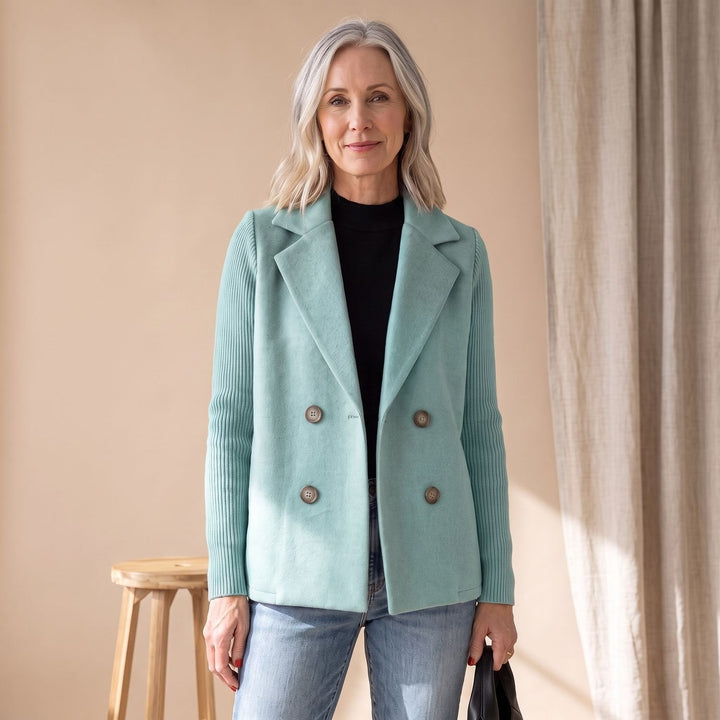 Lieke | Women's Double-Breasted Blazer with Knitted Sleeves