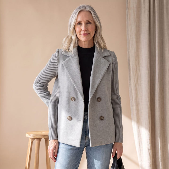 Lieke | Women's Double-Breasted Blazer with Knitted Sleeves