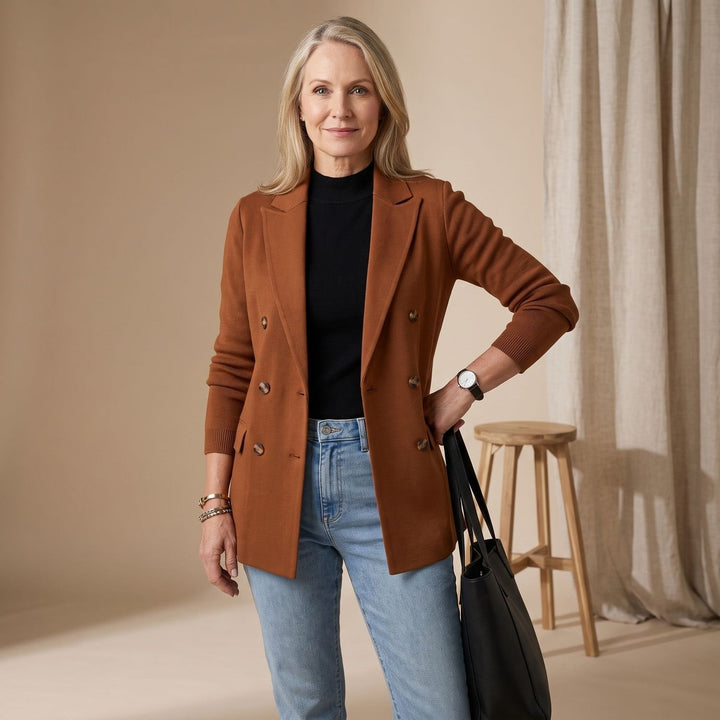 Lieke | Women's Double-Breasted Blazer with Knitted Sleeves