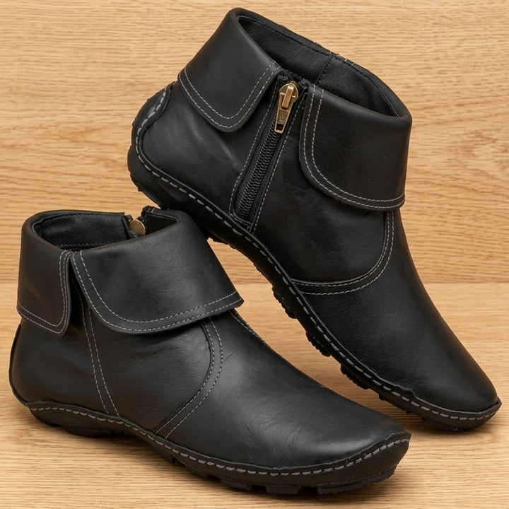 Femke | Women's Ankle Boots Flat Retro Leather Zipper Booties