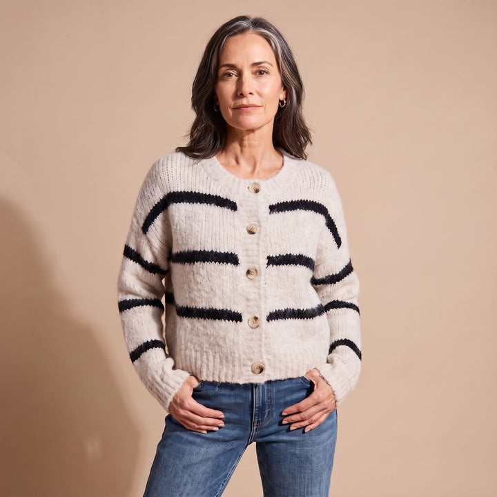 Julia | Women's Knitted Striped Cardigan Relaxed-Fit Button Closure