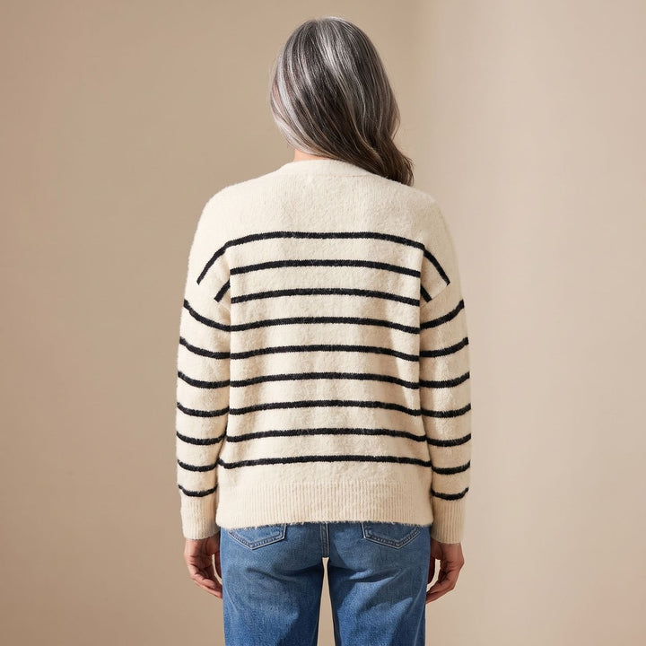 Julia | Women's Knitted Striped Cardigan Relaxed-Fit Button Closure