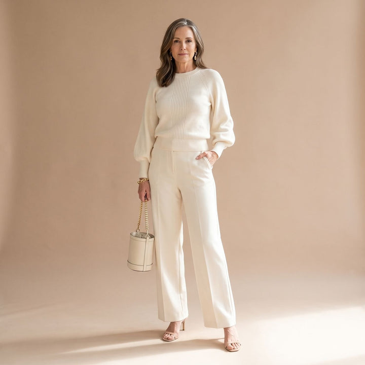 Nina | Women's Knitted Set with Ribbed Texture Loose-Fitting Pants Sweater