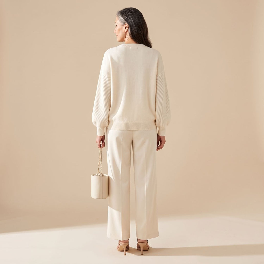 Nina | Women's Knitted Set with Ribbed Texture Loose-Fitting Pants Sweater