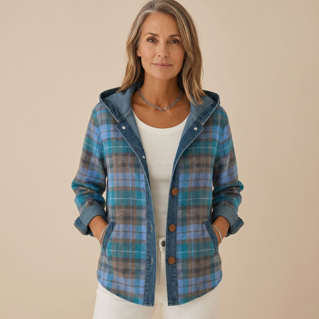 Olivia | Women's Checkered Oversized Hooded Shacket with Buttons