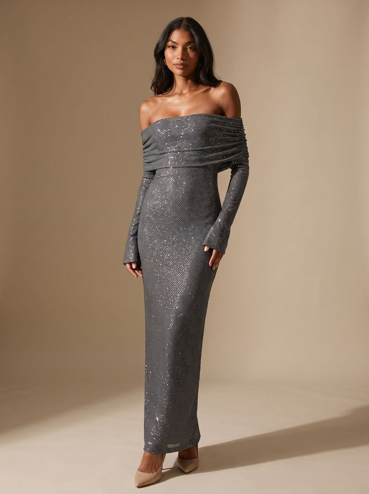 Lieke | Women's Glitter Maxi Party Dress Off-Shoulder Long Sleeve