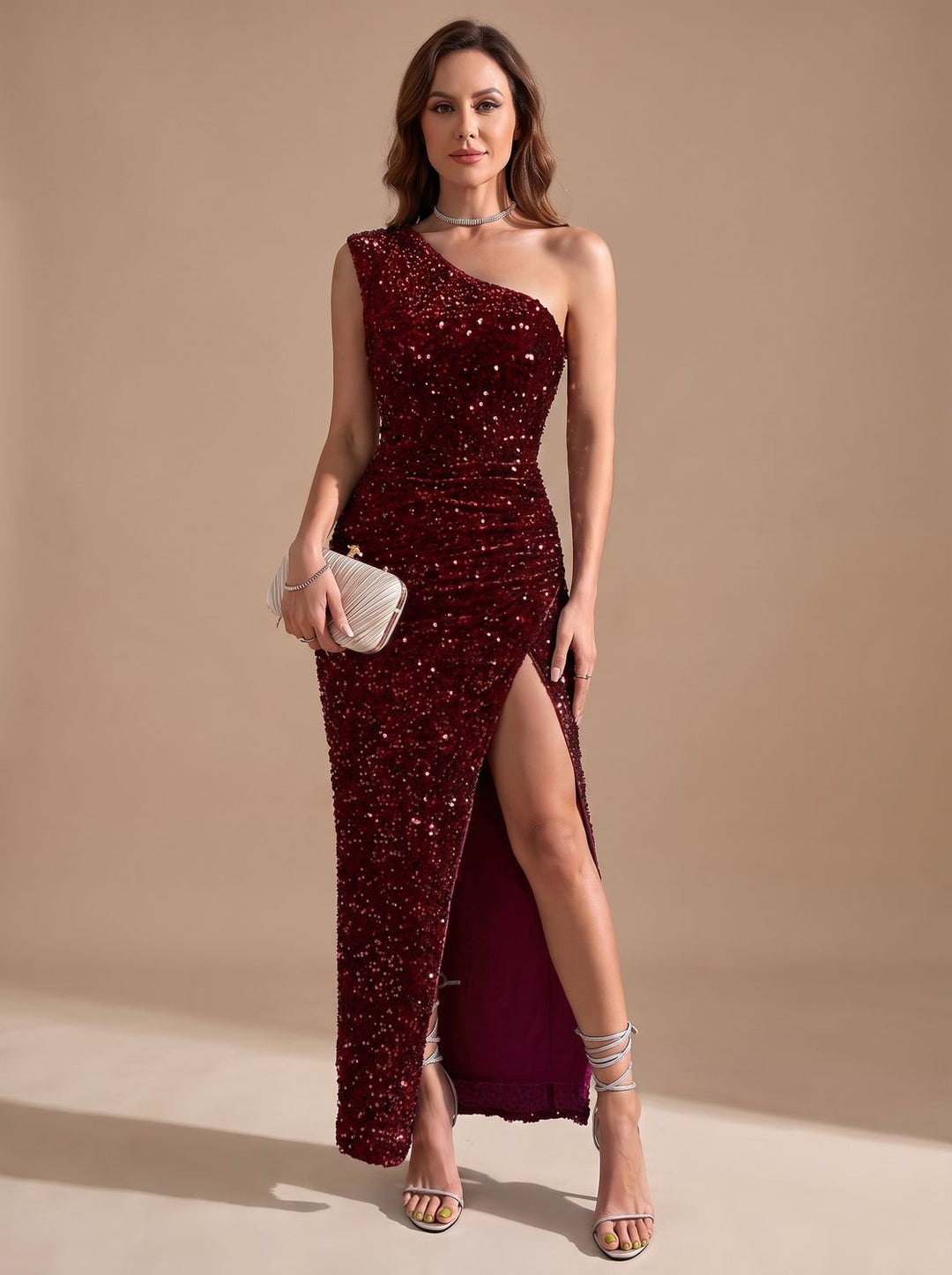 Anna | Women's Glitter One-Shoulder Maxi Party Dress with Split