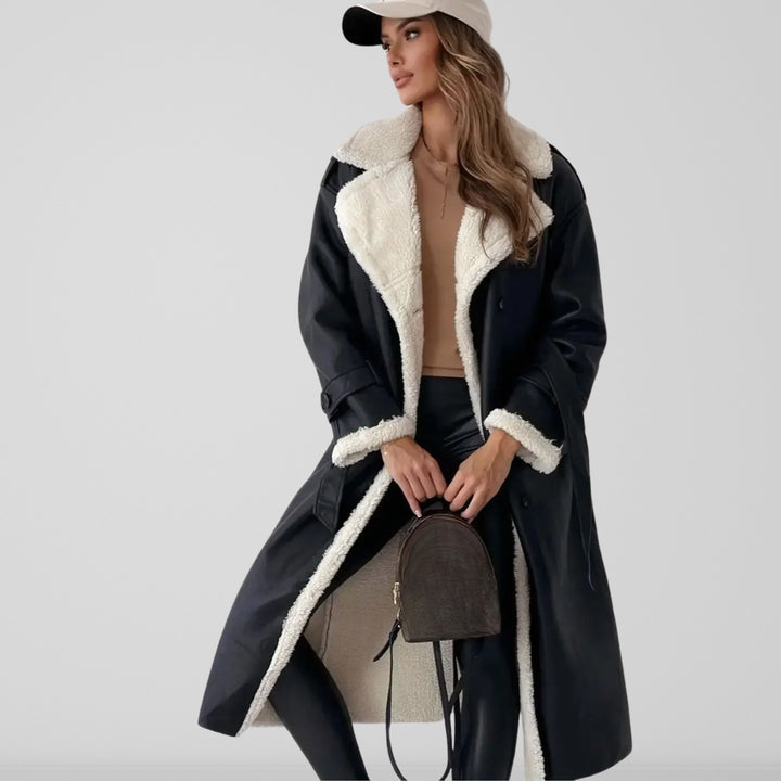 Ladies Coat with Double-Breasted Buttons and Sherpa Lining