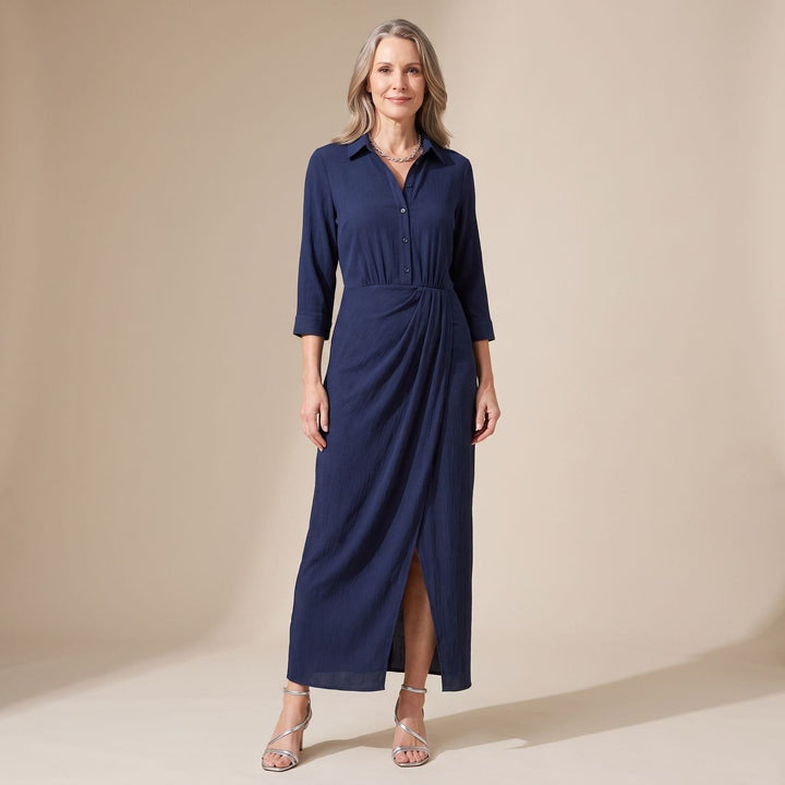 Femke | Women's Maxi Dress Long Sleeves Wrap-Front Pleated Collar