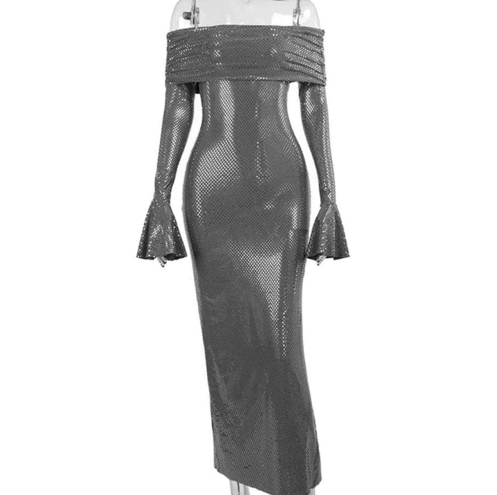 Lieke | Women's Off-Shoulder Glitter Maxi Party Dress with Flared Sleeves