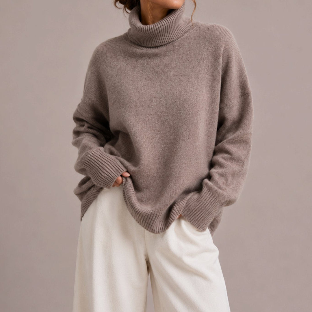 Fleur | Women's Oversized Turtleneck Relaxed Fit Knit Sweater