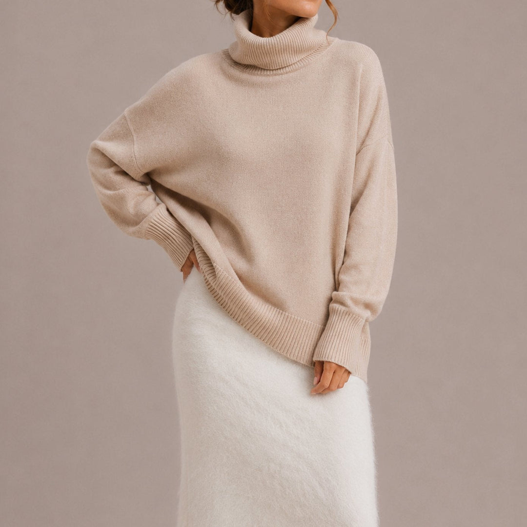 Fleur | Women's Oversized Turtleneck Relaxed Fit Knit Sweater