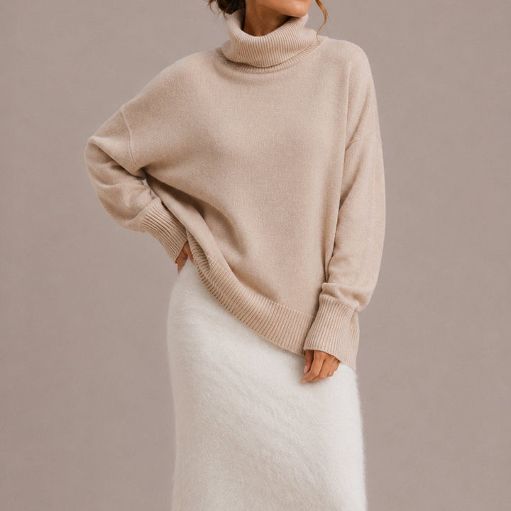 Fleur | Women's Oversized Turtleneck Relaxed Fit Knit Sweater