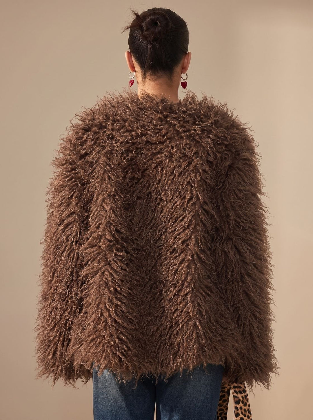 Nina Women's Oversized Fluffy Faux Fur Jacket Teddy, view 4 - Elena Harper