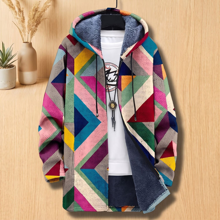 Tessa | Women's Oversized Open Front Knitted Vest with Hood Geometric Print