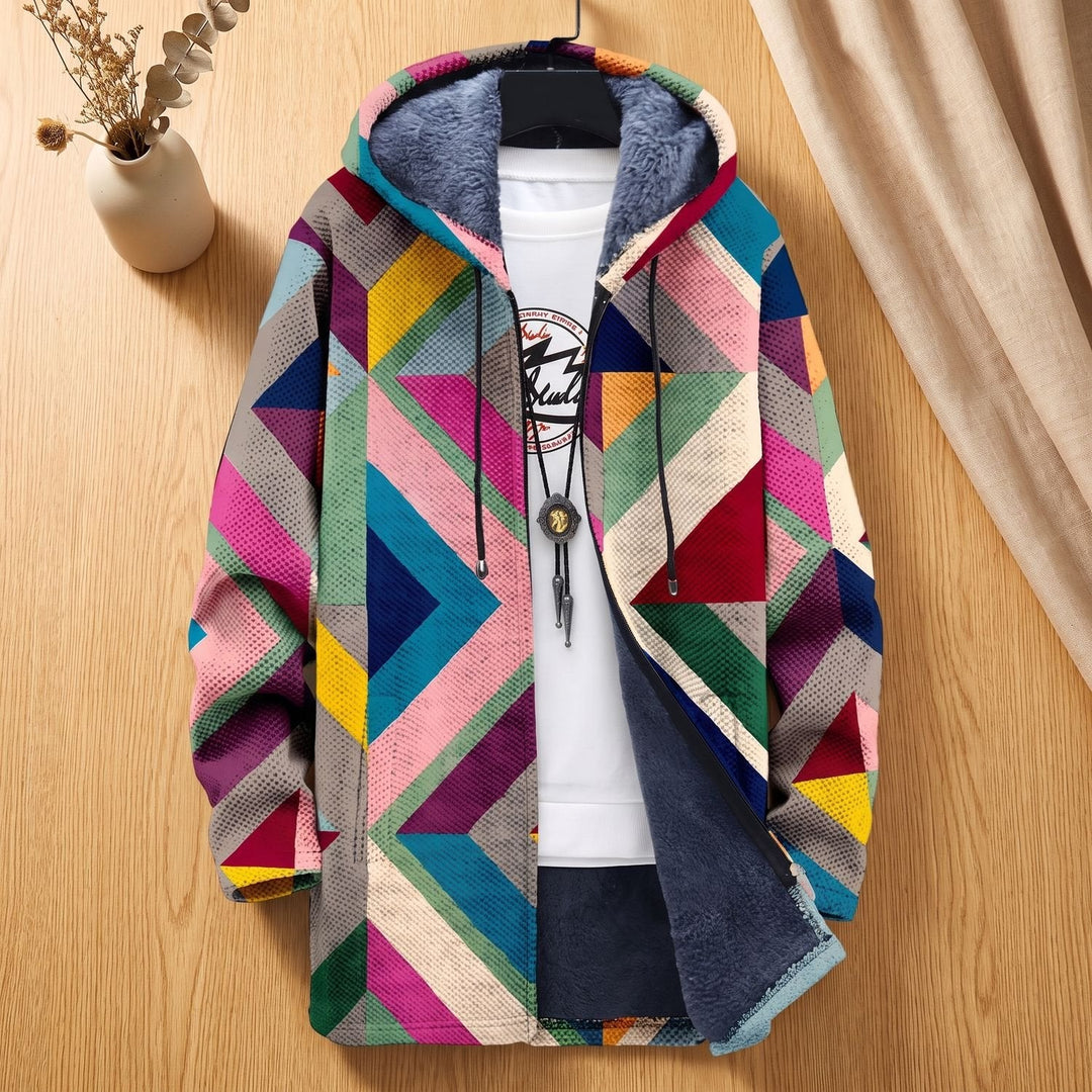 Tessa | Women's Oversized Open Front Knitted Vest with Hood Geometric Print