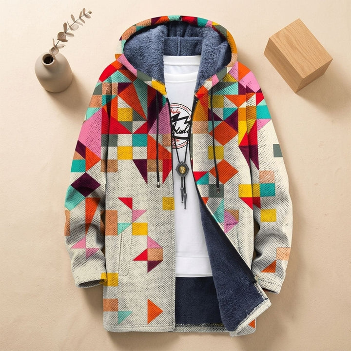 Tessa | Women's Oversized Open Front Knitted Vest with Hood Geometric Print