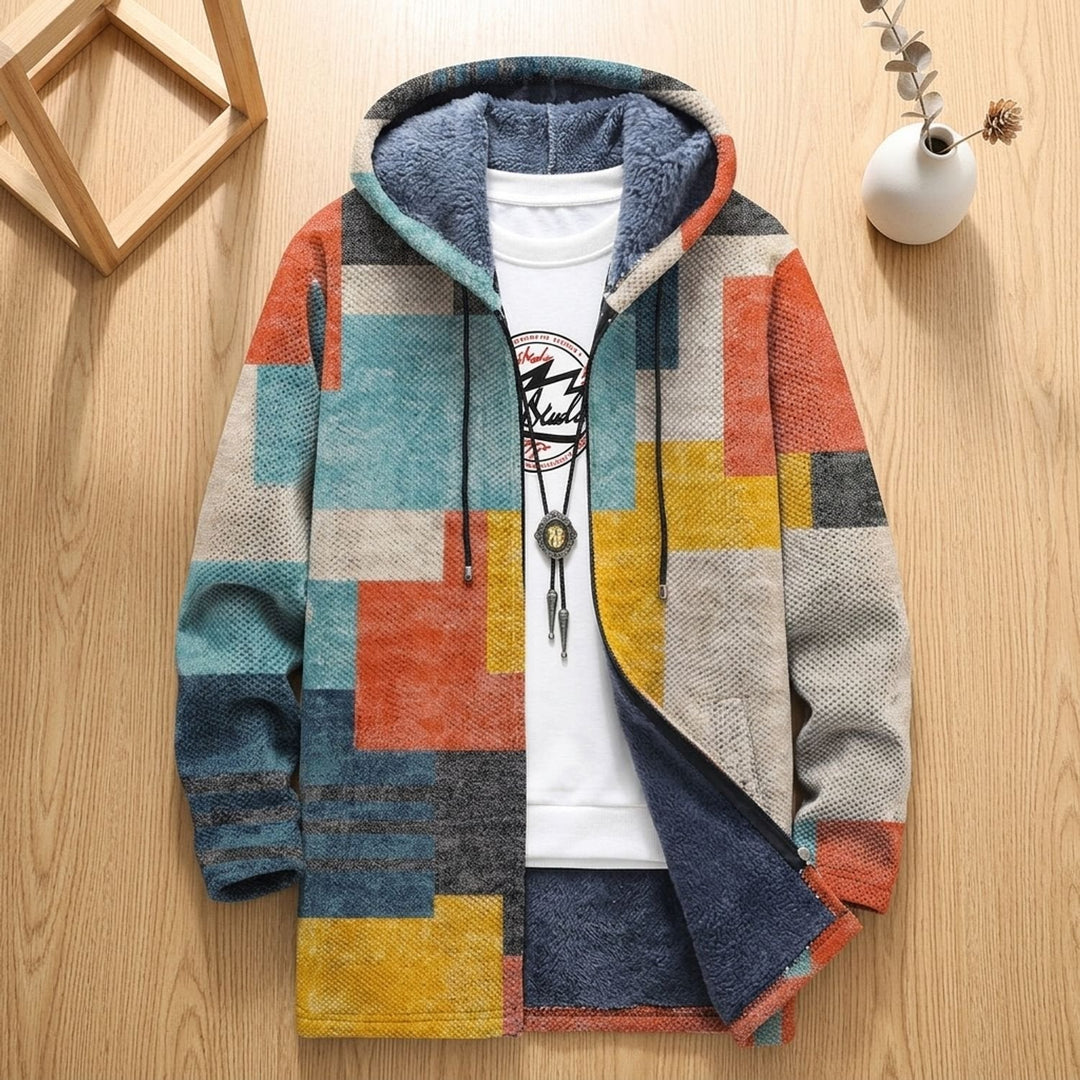 Tessa | Women's Oversized Open Front Knitted Vest with Hood Geometric Print