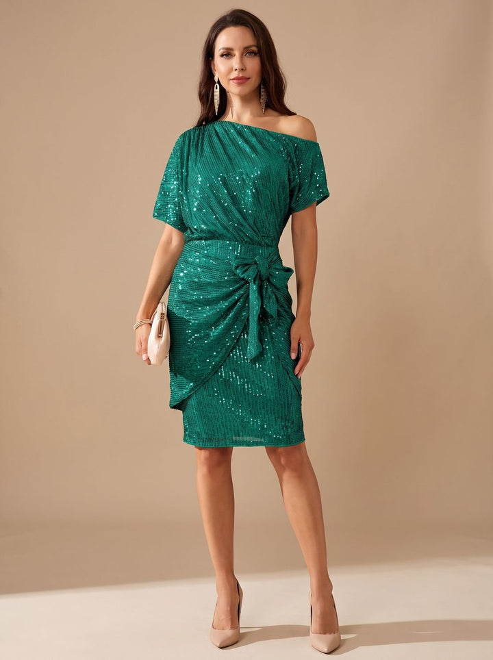 Lieke | Ladies Sequin Party Dress Figure-Flattering Off-Shoulder Midi