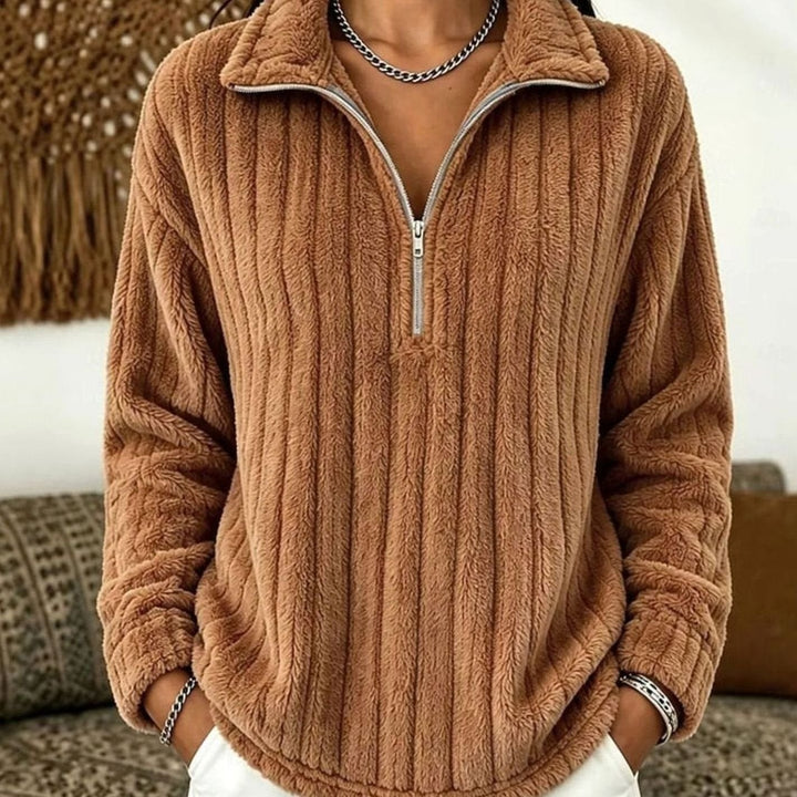 Anna | Women's Plush Ribbed Fleece Quarter-Zip Pullover