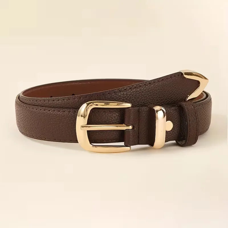 Ladies Belt Lychee Texture Gold-Colored Buckle