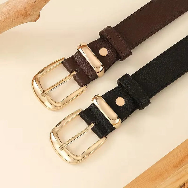 Ladies Belt Lychee Texture Gold-Colored Buckle