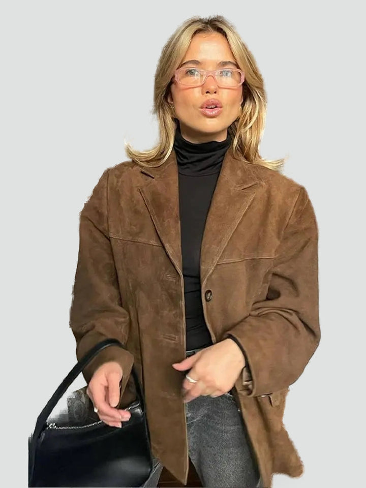 Women's Suede Jacket with Classic Cut and Zipper for Transitional Weather