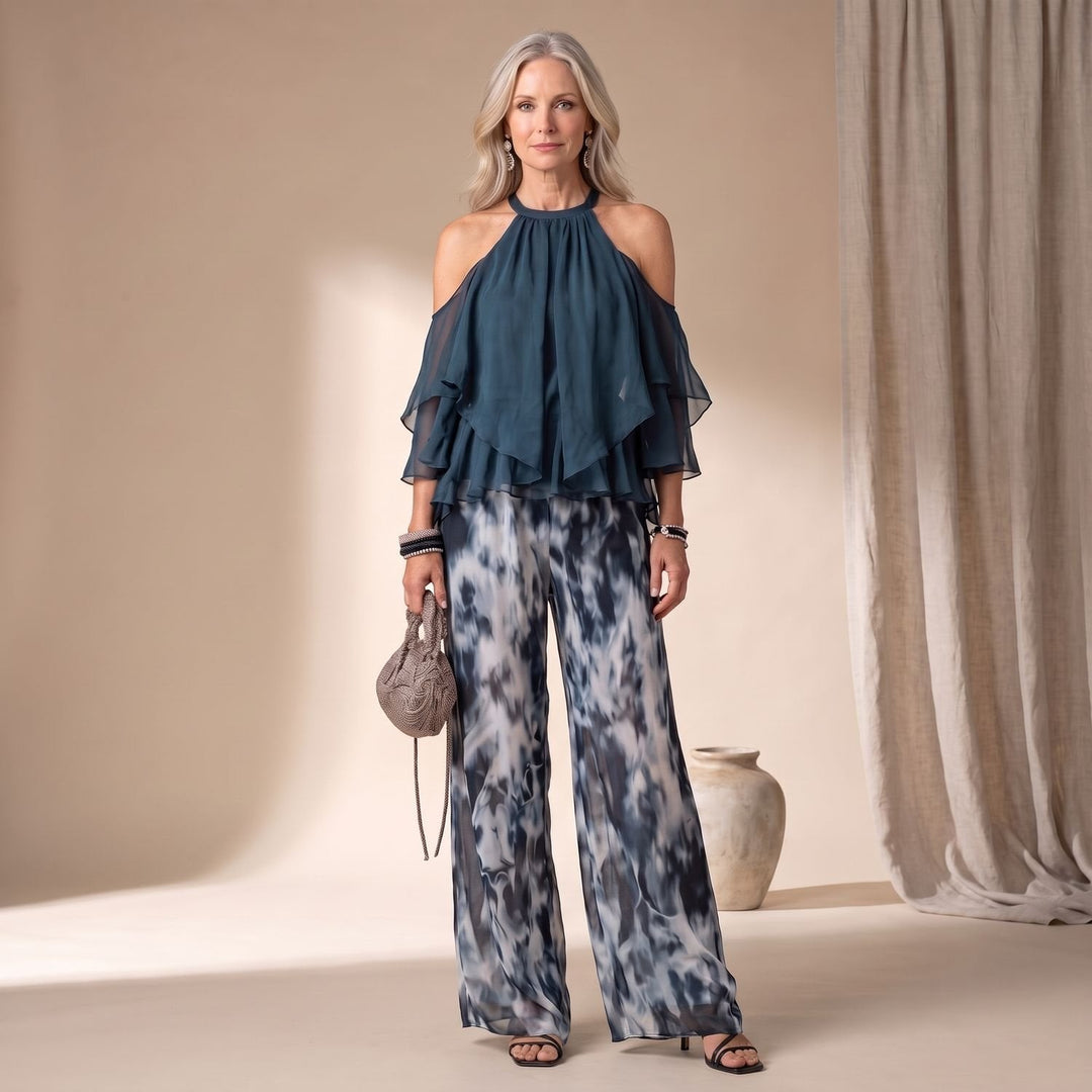 Olivia | Women's Two-Piece Set Chiffon Halterneck Pants Festive