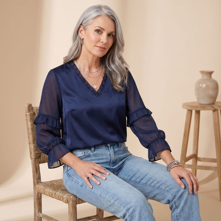 Yara | Women's Vintage Transparent Ruffled Collar Satin Blouse
