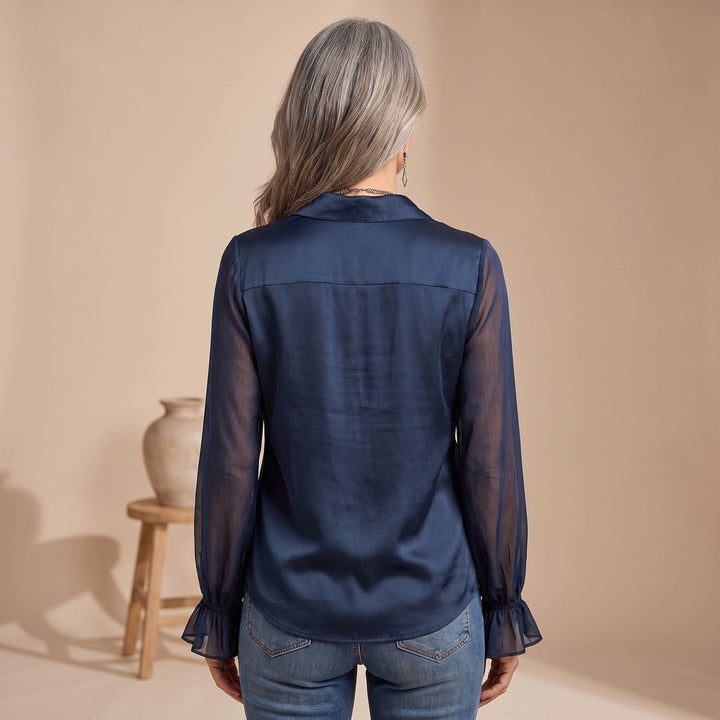 Yara | Women's Vintage Transparent Ruffled Collar Satin Blouse