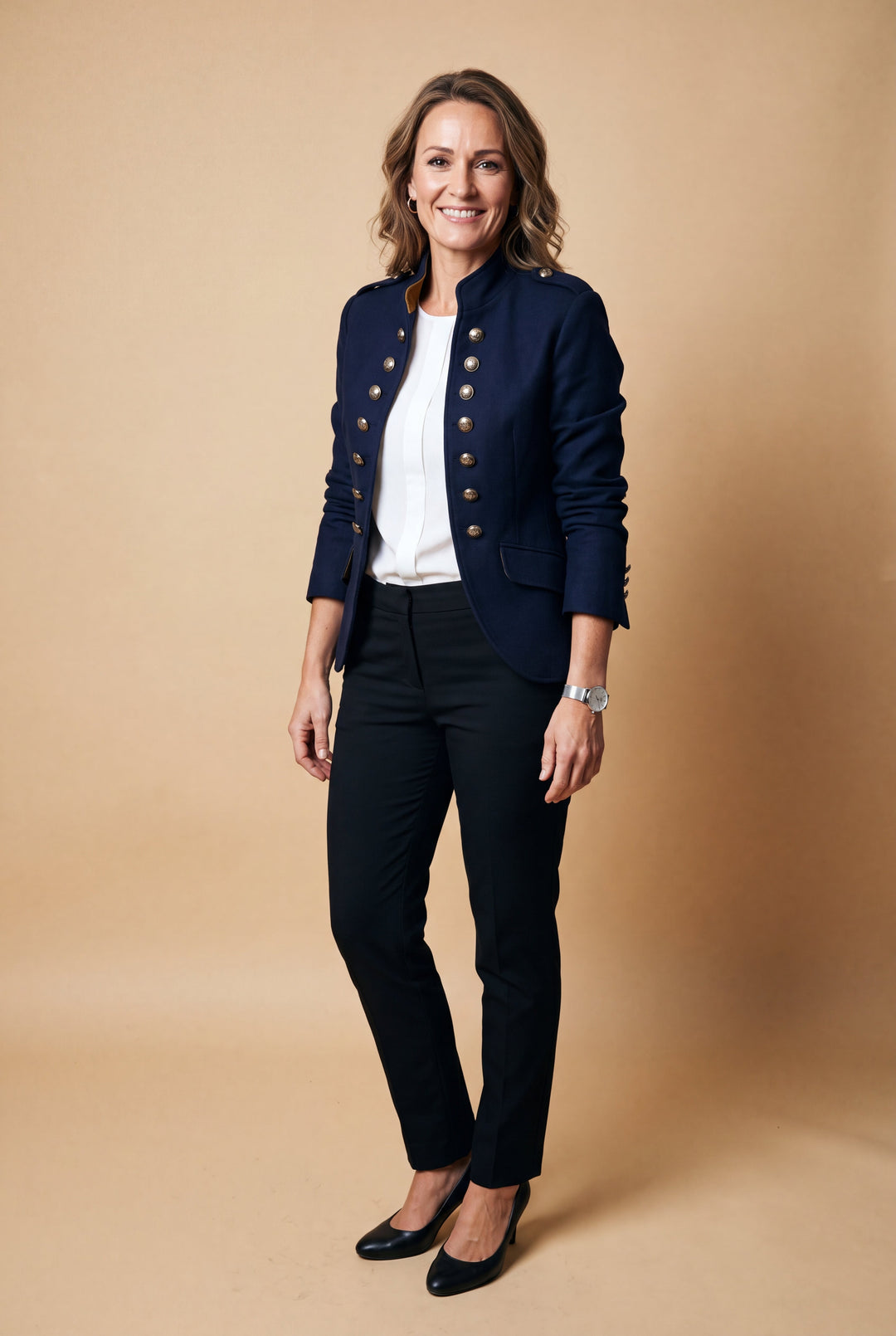 Women's Blazer Military Style Structured with High Collar