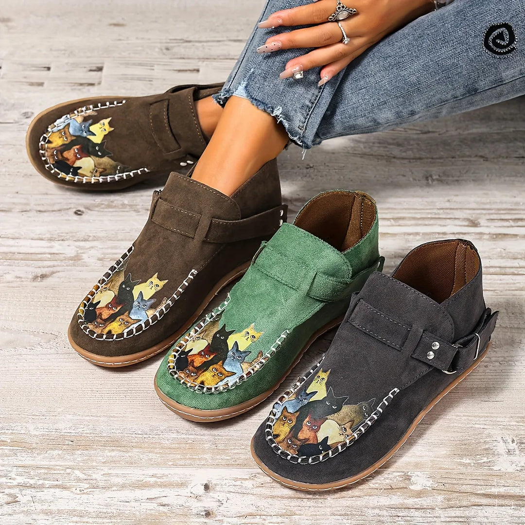 Women's Slip-On Cat Print Loafers