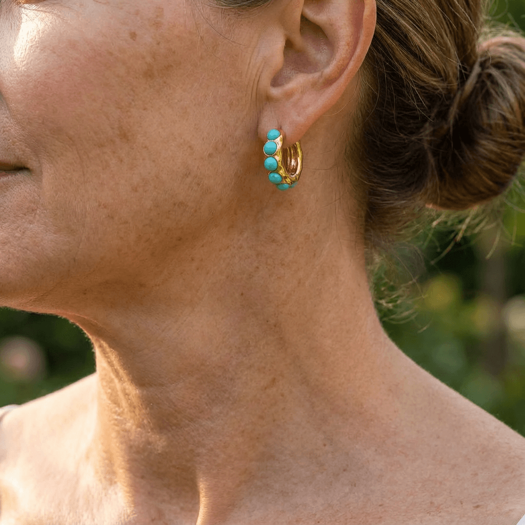 Bold Turquoise Stone Sculpted Hoop Earrings - Elena Harper
