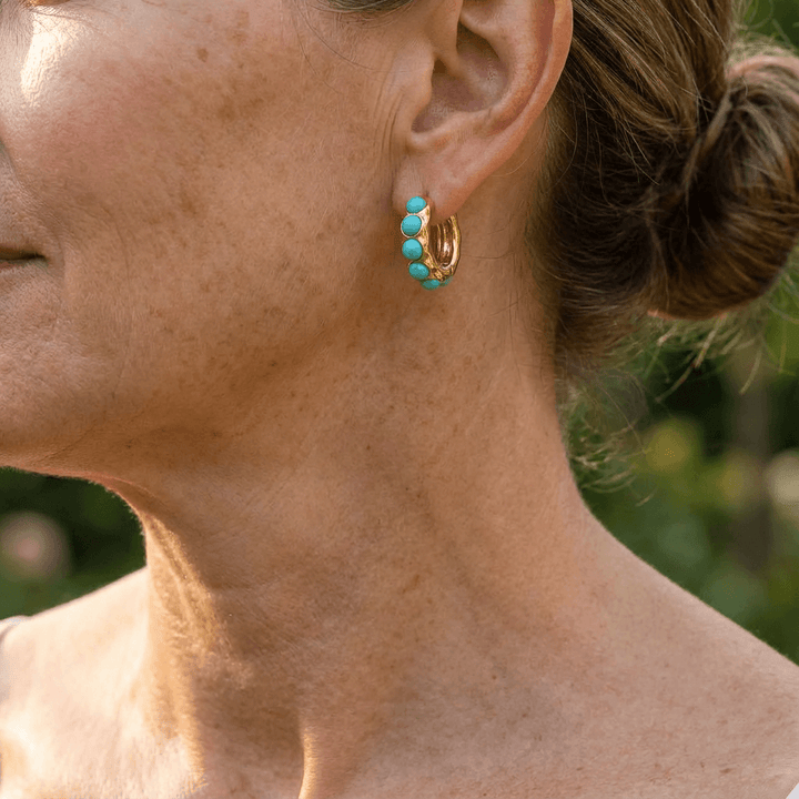 Bold Turquoise Stone Sculpted Hoop Earrings - Elena Harper