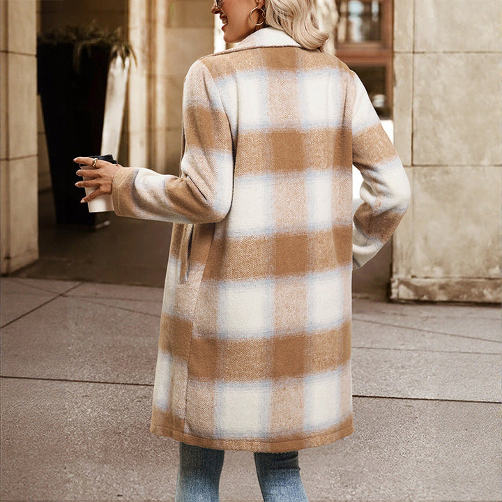 Women's Checkered Wool Effect Coat - Maeren