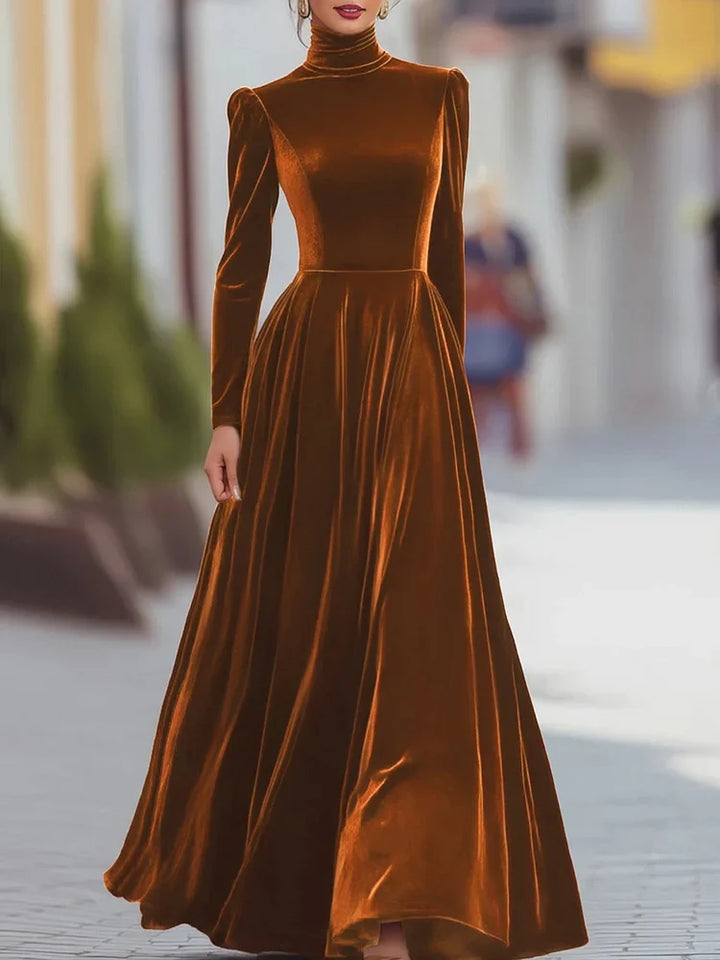 Burgundy Velvet Evening Dress with Long Sleeves - Elena Harper
