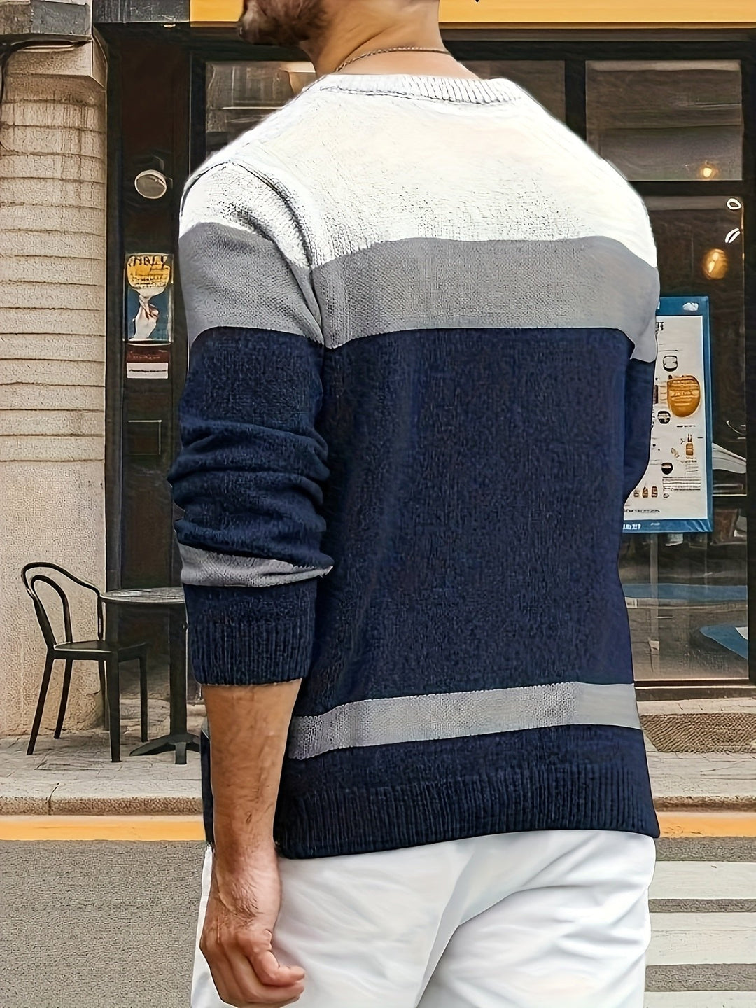 Markus | Timeless Knitted Sweater with Cable Knit Pattern and Color Block Design