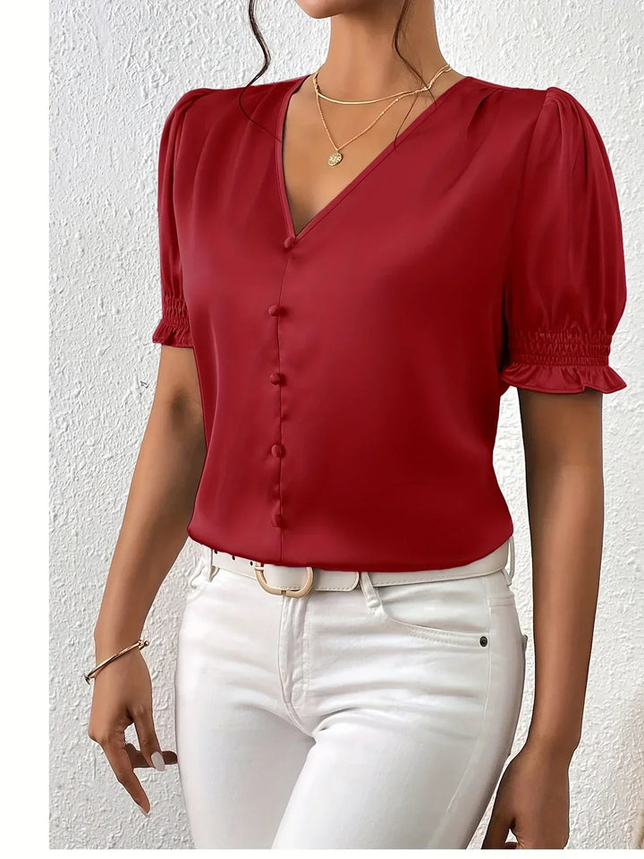 Abella - Elegant Blouse with V-Neck and Puff Sleeves