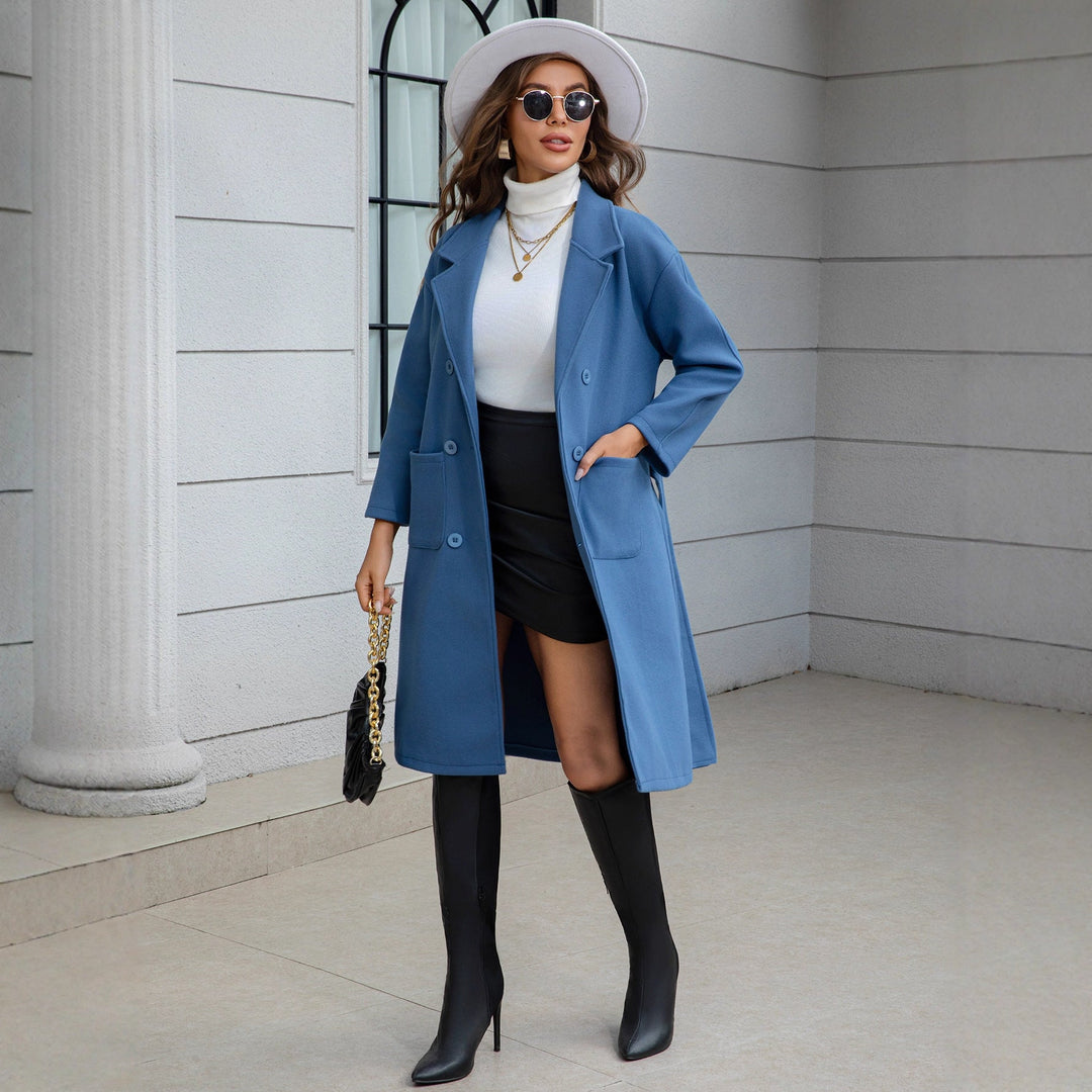 Mid-length wool coat with belt for women Lilac, view 4 - Elena Harper