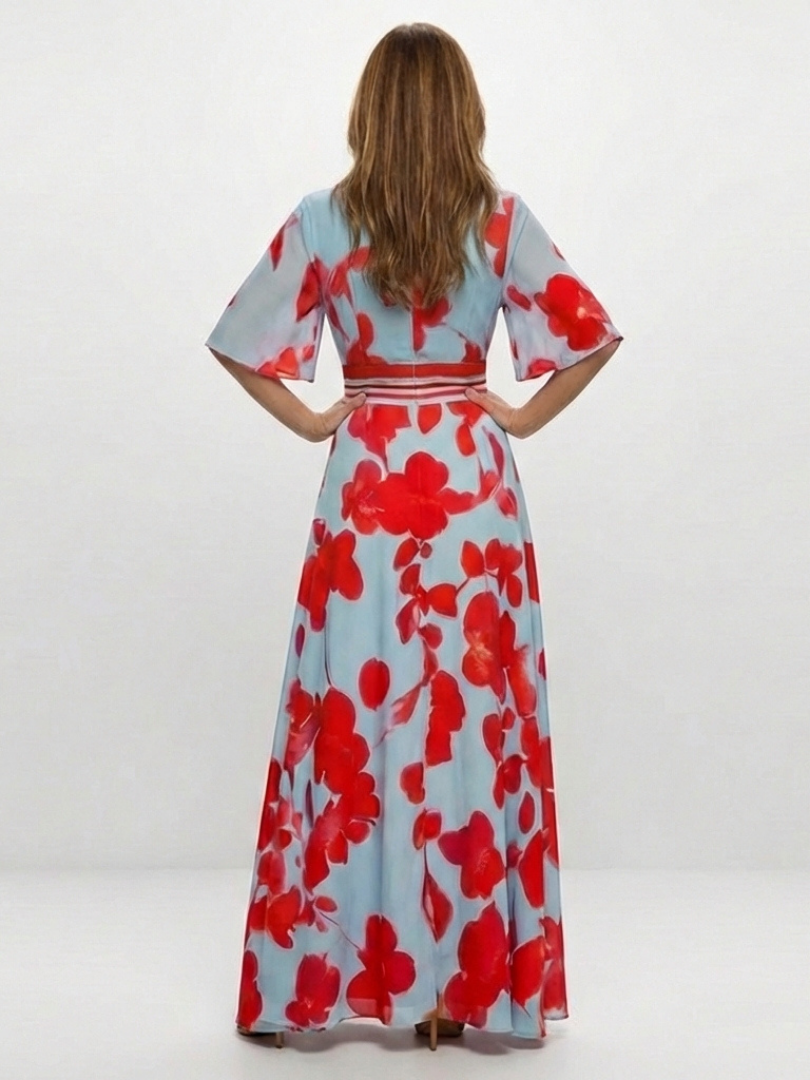 Corinne V Neck Short Sleeve Floral Maxi Dress - Elena Harper